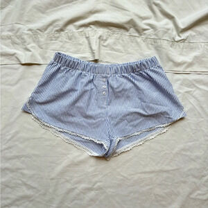 New blue and white pinstripe mini shorts boxers with coquette floral lace